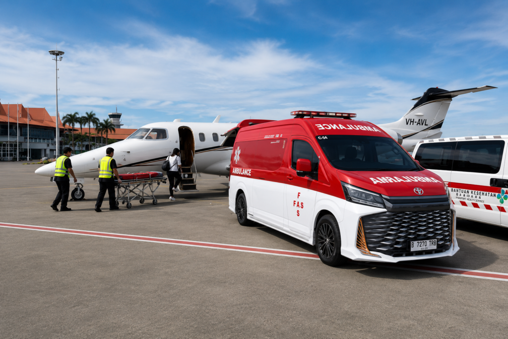 Air Ambulance Indonesia dengan pesawat medis, tim medis, dan ambulans untuk layanan pemindahan pasien serta Medical Evacuation melalui FAS Air Ambulance, anak perusahaan HaiHealth.