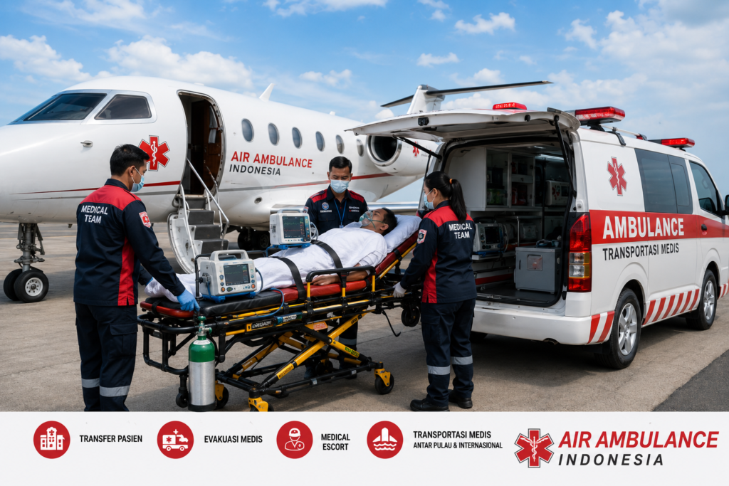 Air Ambulance Indonesia untuk transfer pasien, evakuasi medis, medical escort, dan transportasi medis antar pulau.