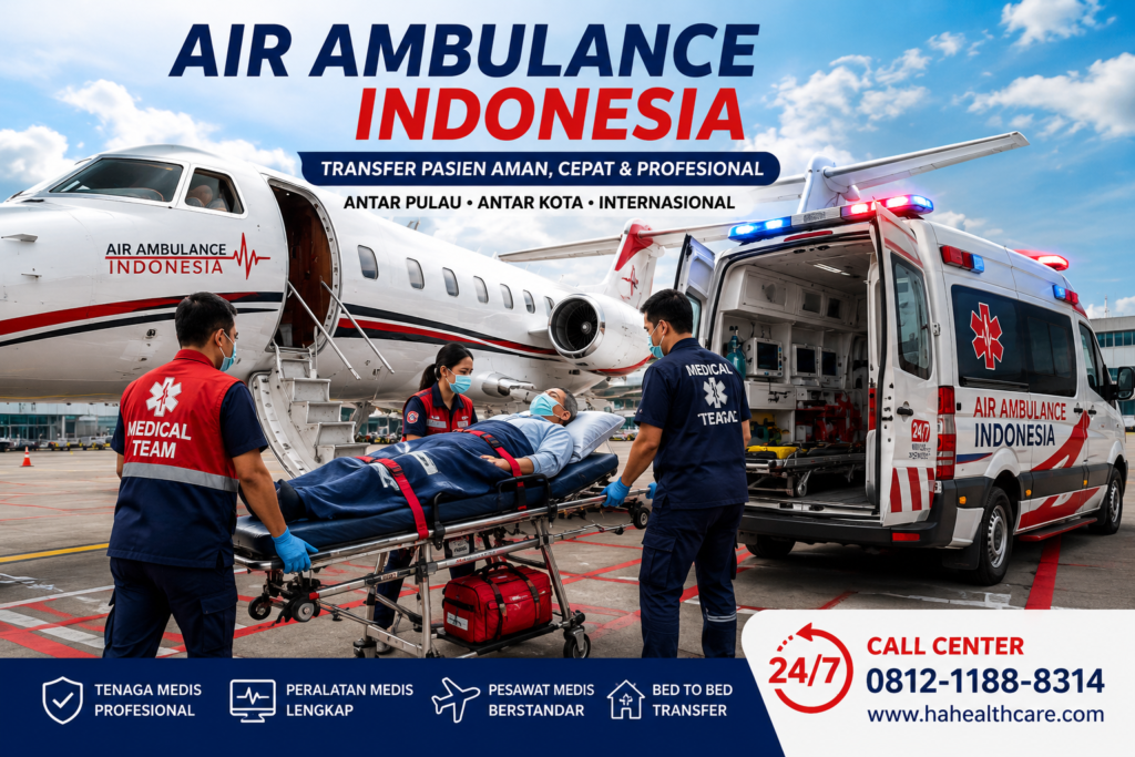 Transfer Pasien Antar Pulau menggunakan Air Ambulance Indonesia, Medical Escort, dan Bed to Bed Medical Transfer sesuai kebutuhan medis pasien.