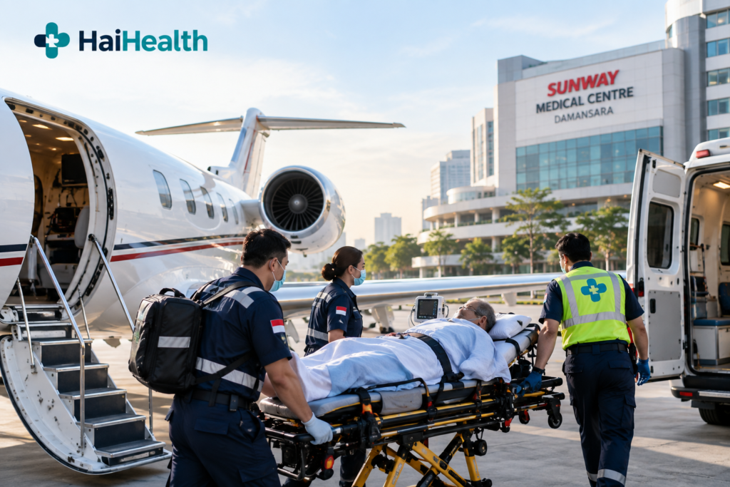 Air Ambulance Indonesia ke Malaysia dengan Medical Assistance dan Bed-to-Bed Patient Transfer menuju Sunway Medical Centre Damansara.