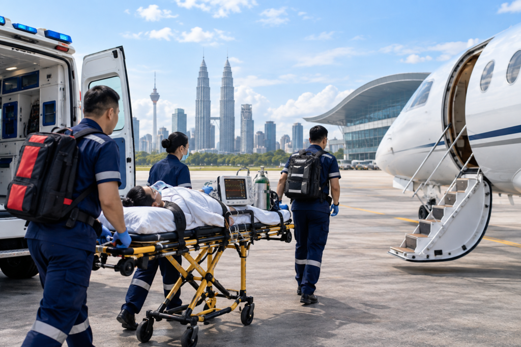 Medical Assistance ke Malaysia dengan Air Ambulance dan Medical Escort untuk transfer pasien.